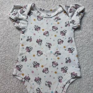 Disney White One-Piece Bodysuit with Pink Minnie Mouse and Gold Stars